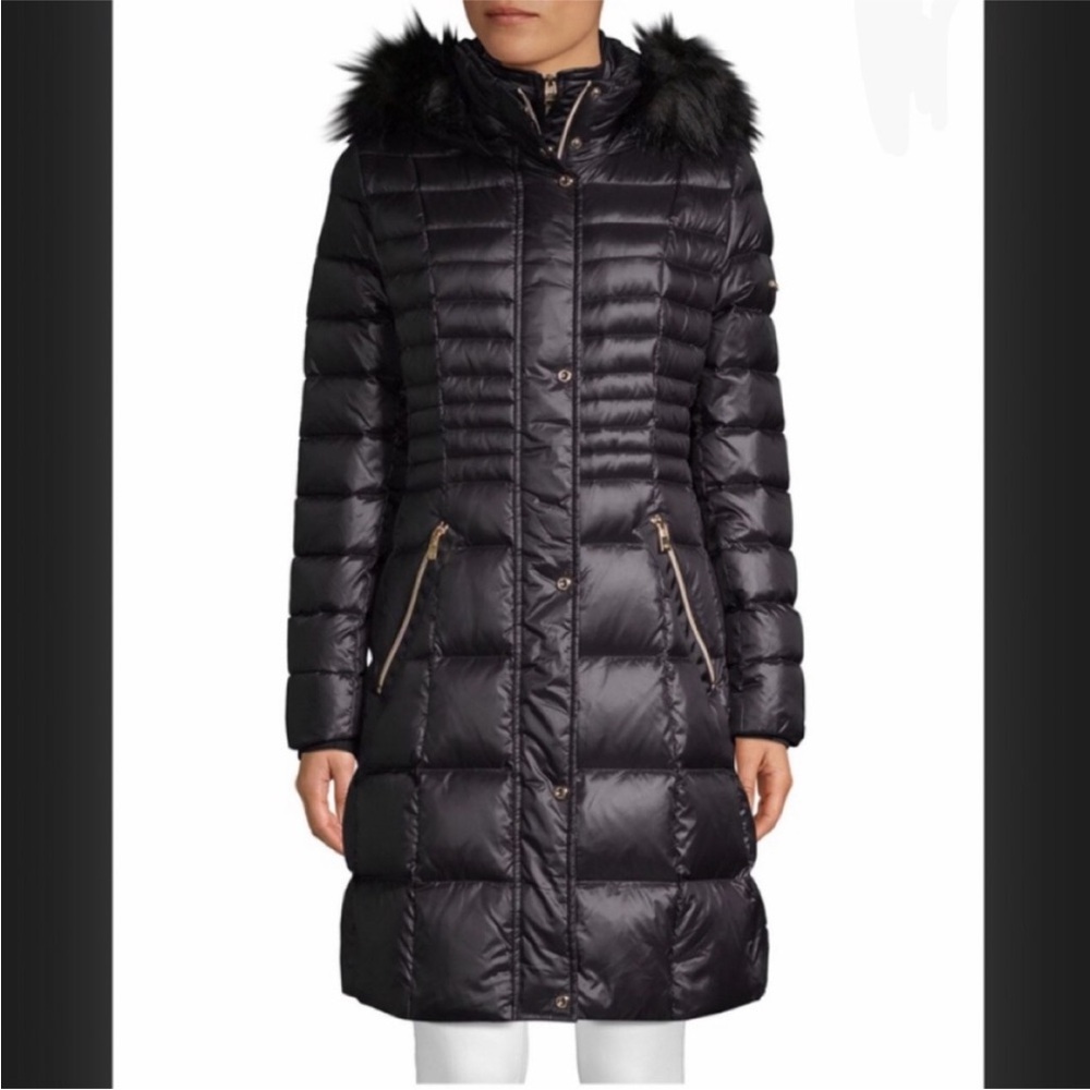 Karl Lagerfeld Paris Long Black Down Winter Parka Coat with hood size Medium